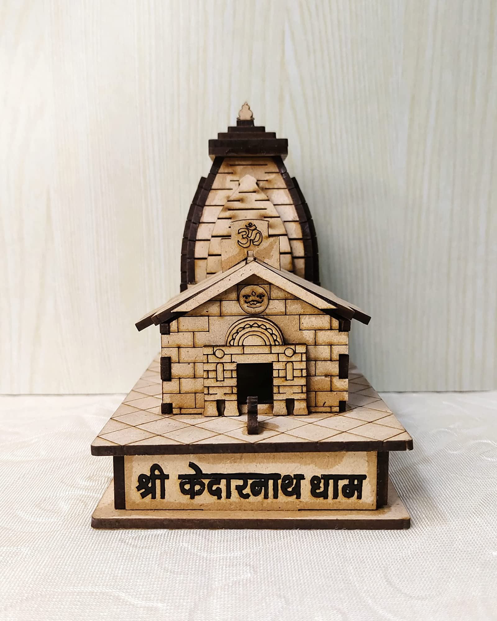 QUEENS CANVAS Kedarnath Temple Wooden Souvenir MDF Pine Wood 3D Model Miniature Replica Decorative Showpiece for Car Dashboard Home Decor Gift for Women Men (3.5 x 2 x 3.5 inch)