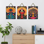Artvibes Folk Art Home Decorative Wall Hanging Ornaments | Wall Sculpture | Signs & Plaques | Wall Accents | Graphic Artwork | Aesthetic Wooden Decor | Handcrafted | Ideal Gifts (WH_96159N), Set of 3