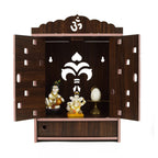 MIDU Pooja Mandir For Home Wall Hanging Mdf Wooden Temple With Door Brand (Black), 19 Cm