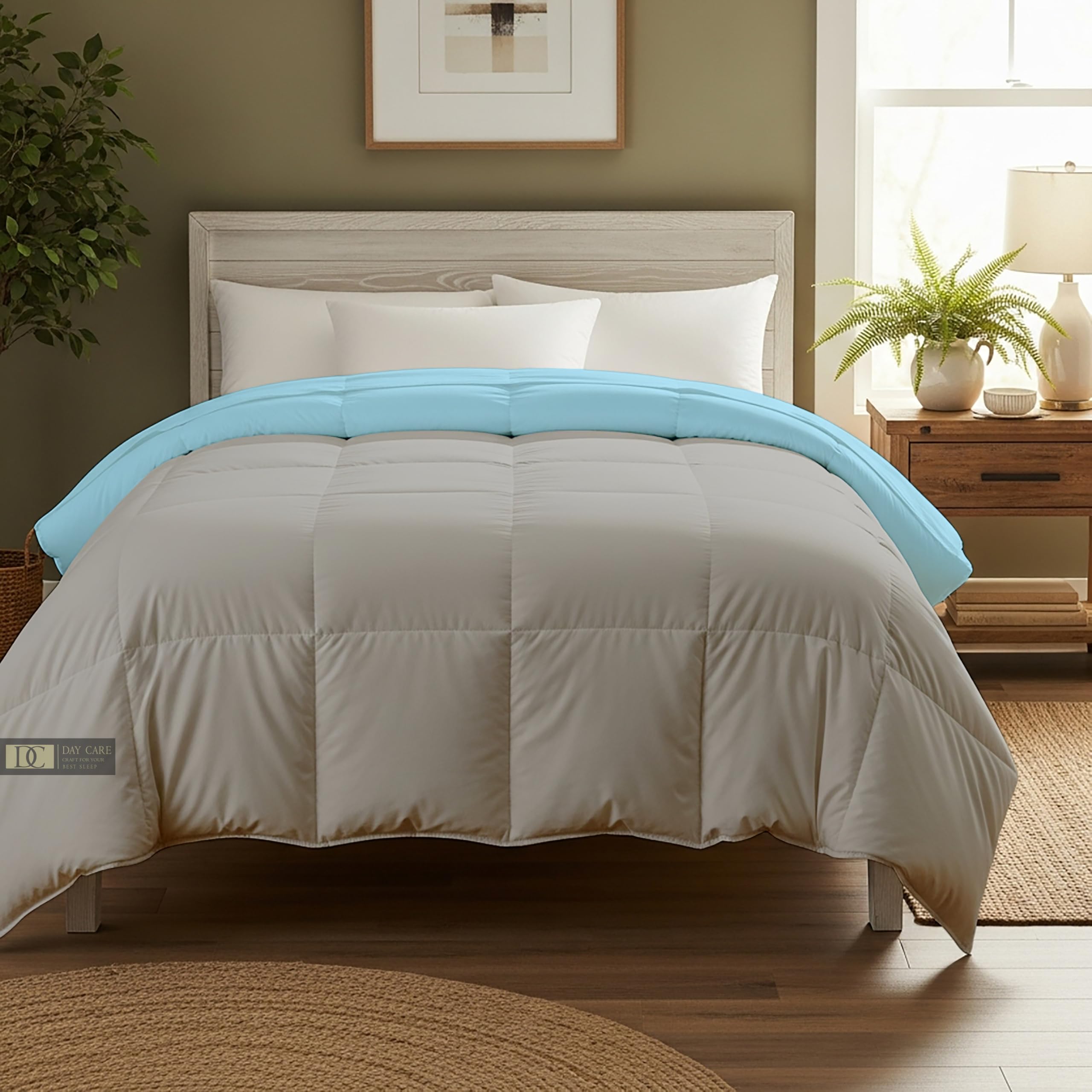 Day Care® 600 GSM Premium Comforter | Cloud Down Touch Microfiber Quilt | Heavy Warm Winter Blanket Rajai | Soft, Lightweight & Machine Washable - 60x90 Single Bed | Silver/Sky Blue Kafalo