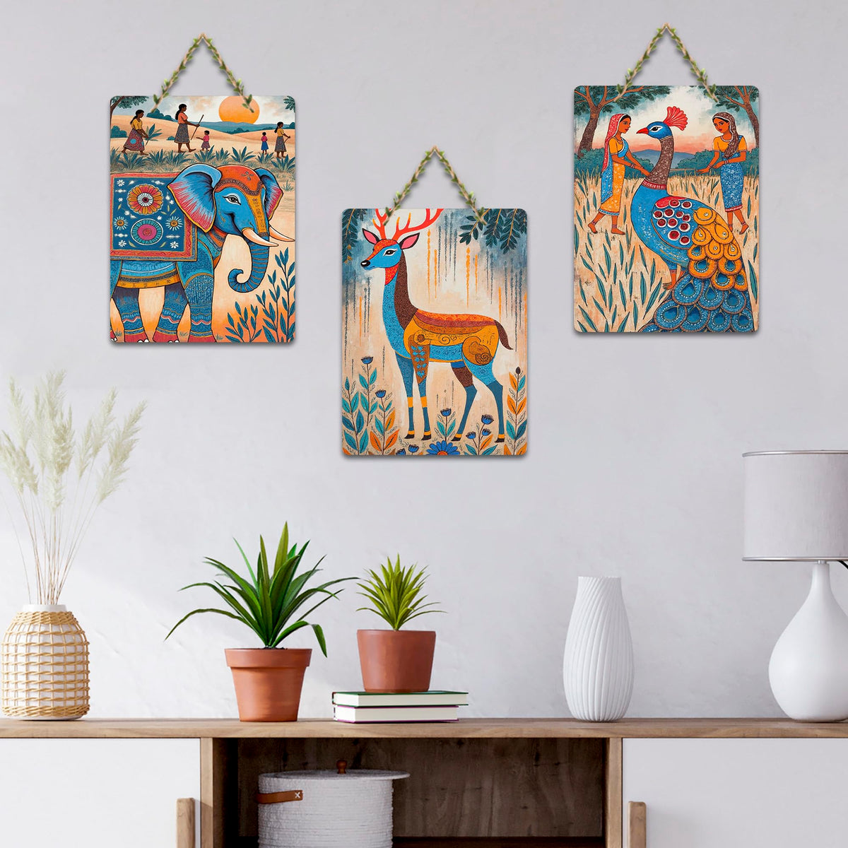 Artvibes Nature Theme for Decoration Wooden Art Decoration Item for Living Room | Room Wall Art | Modern Decor Artwork | Living Room | Cafe | Wall Illustrations | Gift Items (WH_96102N), Set of 3