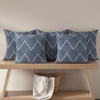 HUESLAND Premium Cotton Cushion Cover 16 inch x 16 inch | Decorative Square Throw Pillow Covers Set for Sofa, Living Room & Bedroom | Set of 5 | Navy Wave