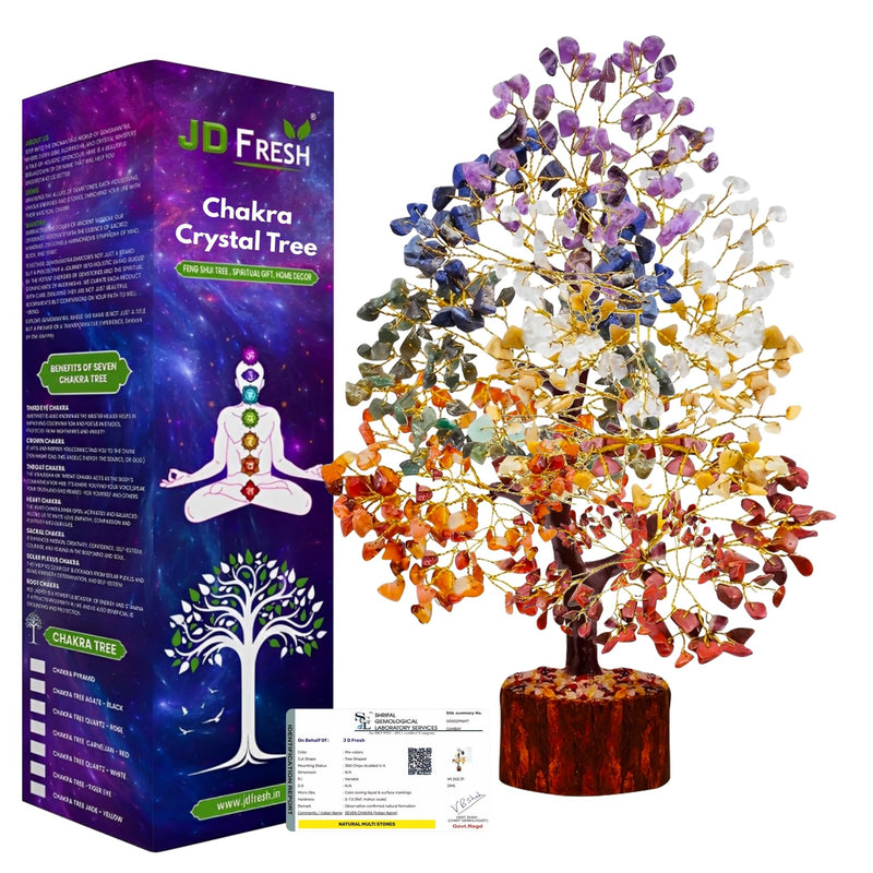 JD FRESH 300 Beads, 7 Chakra Crystal Tree, Showpiece Good Luck and Positive Energy, Showpiece for Living Room, Natural Healing Gemstones Money/Lucky Tree for Good Luck, Multicolor