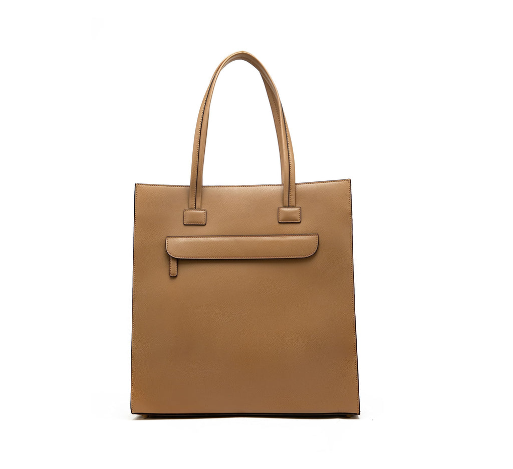 HIE Elena Casual Tote – All-Purpose Vegan Leather Bag for Women, Spacious Front Pocket, Metal Zip Closure, Gold Hardware, Key Hanger, Back Pocket, Perfect for Office & Work.
