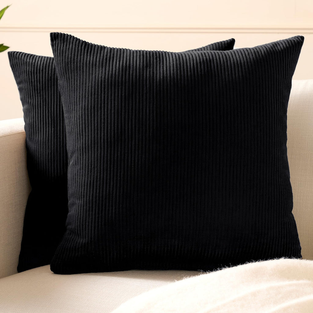Encasa XO Corduroy Cushion Covers, No Inserts, Set of 2, Black