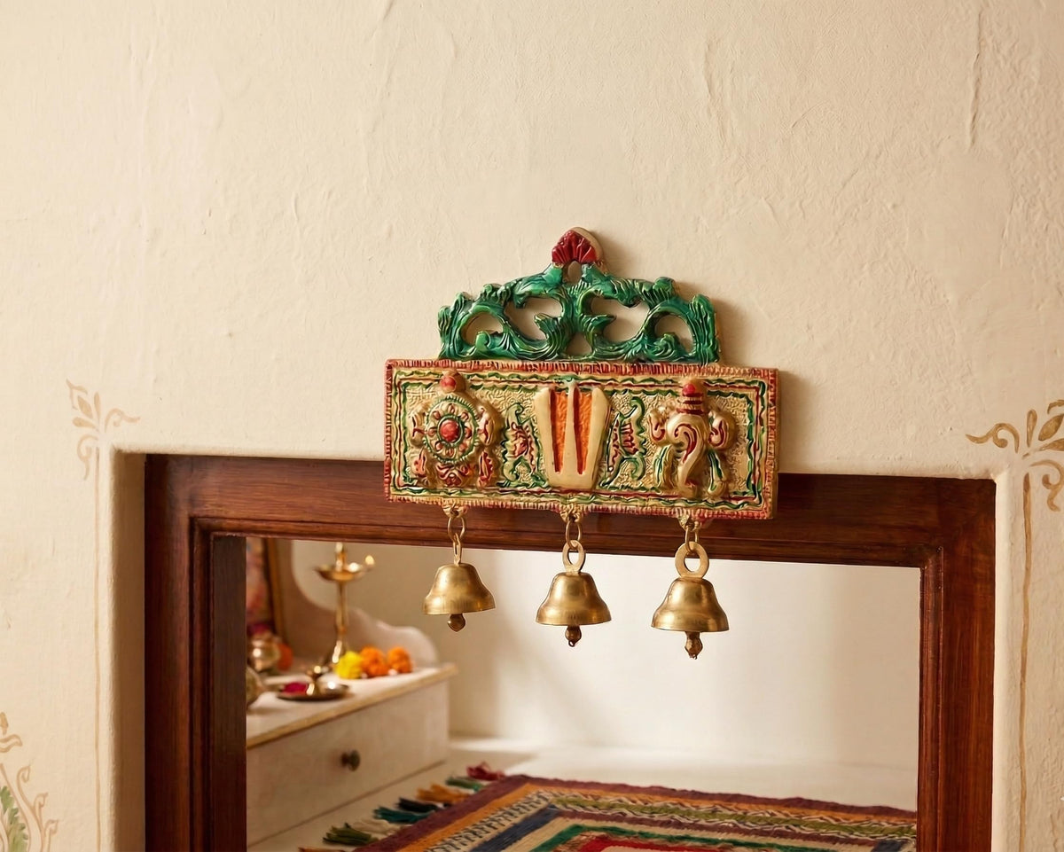 KridayKraft Tirupati Door Hanging Shankh Chakra Namah Latkan Meenkari Decorative for Home,Office & Room,Also Gift for House Warming