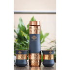 Indian Art Villa Copper Drinkware in Grey Silk Finish, Set of 2 Glass and 1 Bottle, Volume - Glass 300 ML, Bottle 1000 ML