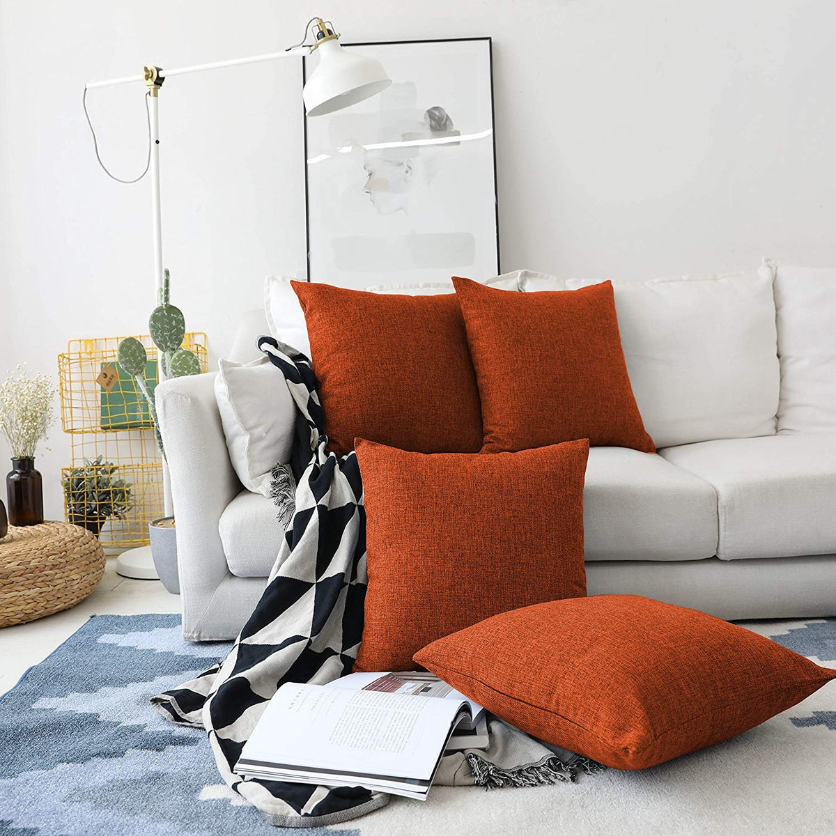 Khooti Jute Cushion Cover | 28x28 | Orange | Set of 5 | Throw Pillow Cover for Couches, Chairs, Sofas, Beds, Coffee Tables, Living Rooms, Bedrooms, Modern Boho Design