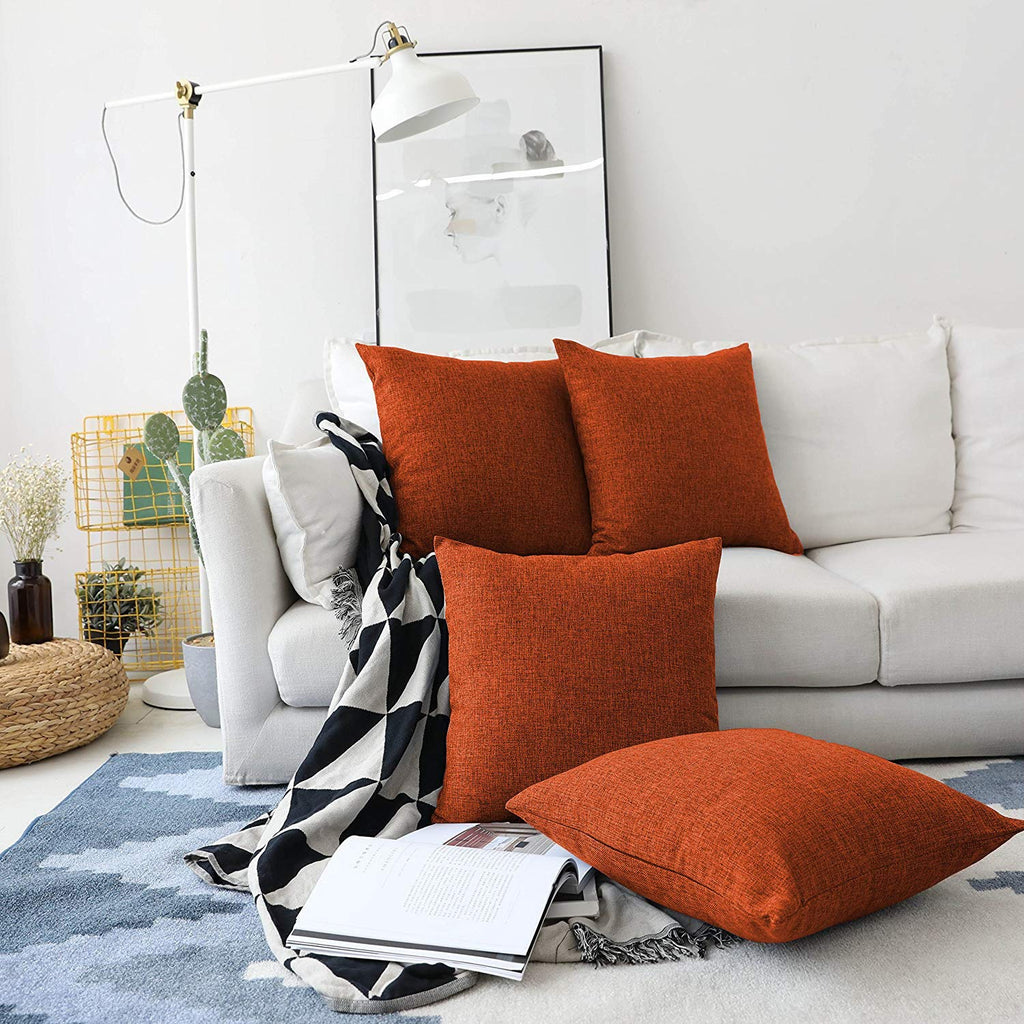 Khooti Jute Cushion Cover | 16x16 | Orange | Set of 5 | Throw Pillow Cover for Couches, Chairs, Sofas, Beds, Coffee Tables, Living Rooms, Bedrooms, Modern Boho Design