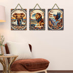 Artvibes Wild Animals Wooden Wall Hanger for Home Decor | Wall Sculpture | Signs & Plaques | Decoration Wall Hanging Items | Graphic Artwork | Wall Poster | Unique Gift (WH_9614N), Set of 3