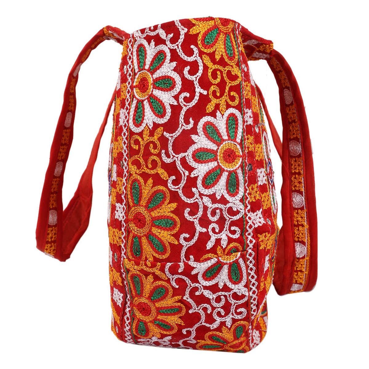 Craft Trade Women's Cotton Tote Bag with Zip 46x30x12 Cm Embroidered Shopping Bag Elephant Design - Red
