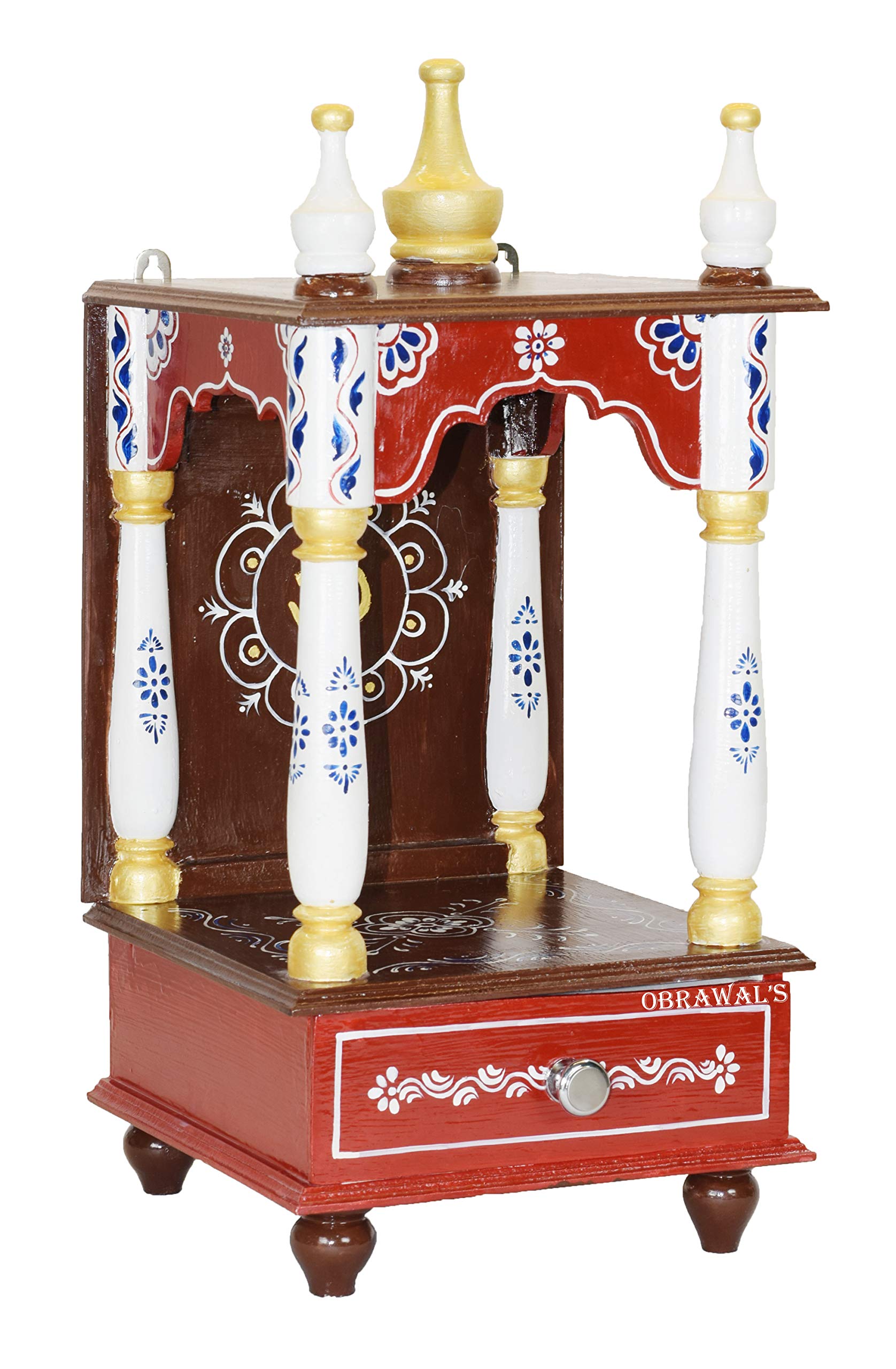 OBRAWAL Temple | Home Temple | Office Temple | Wooden Temple | Pooja Mandir for Home | Temple for Home - [LxWxH] (10x10x21, WTEM01E)