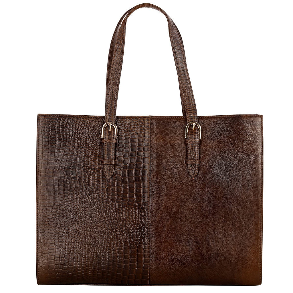 HYATT Leather Accessories Full-Grain Natural Cro Leather Ladies Handbags & Sling Shoulder Tote Bags For Women Laptop Big Size Branded Stylish. Size- L-16 X H-12.5 x W- 4.5 Inches (MEHANDI GREEN)
