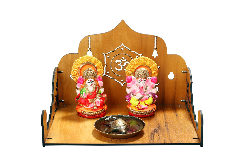EXPRO Wooden Wall Mounted Pooja Mandir for Home & Office, Wooden Temple for Home Decor Hanging Pooja Stand for Idols | DIY (Do-It-Yourself) (Height 15 | OM Design 2)