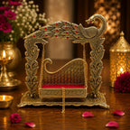 KridayKraft Metal Swing Laddu Gopal Jhula,Krishna Hindola Palana,Decorative Laddu Gopal for Temple Pooja,Showpiece Figurines,Religious Idol Gift Article