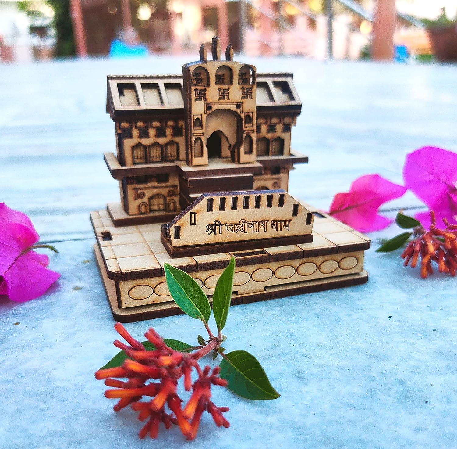 Amzgear Badrinath Temple in Wood | Wooden Shree Miniature 3D Handmade| Religious Decorative showpiece Decoration, Office and Gift (Badrinath)