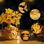 ABOUT SPACE Lucky Feng Shui Citrine Tree of Life Bonsai - Gold Crystal Ornaments with 6 Hanging Coin Charms for Health, Wealth and Happiness - Table Decor, Living Room, Office (7 x 3 inch)