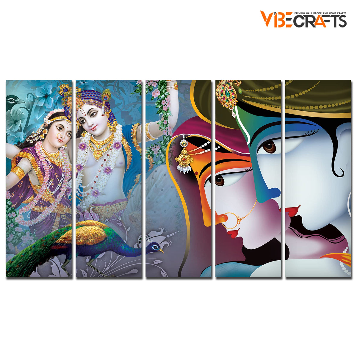 VIBECRAFTS Radha Krishna 5 Pieces Canvas Wall Painting For Home | Office | Living Room | Gift (PTVC5Pcs4_8558)