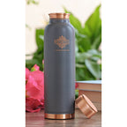 INDIAN ART VILLA Copper Water Bottle Lacquer Coated Silk Finish Leak Proof Ergonomic Design Bottle in Gray Color, 900 ML - Pack of 1