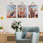 Artvibes Elephant, Peacock & Floral Harmony Decorative Wall Hanging Ornaments | Handcrafted Art | Festive Decor | Wall Illustrations | Paintings For Wall | Unique Gift Items (WH_9654N), Set of 3