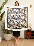 Ravaiyaa - Attitude is everything Women's Crepe Silk Digital Print Large Square Scarf Breathable Lightweight Neckerchief Printed Headscarf 40 x 40 Inch (Beige Leopard)