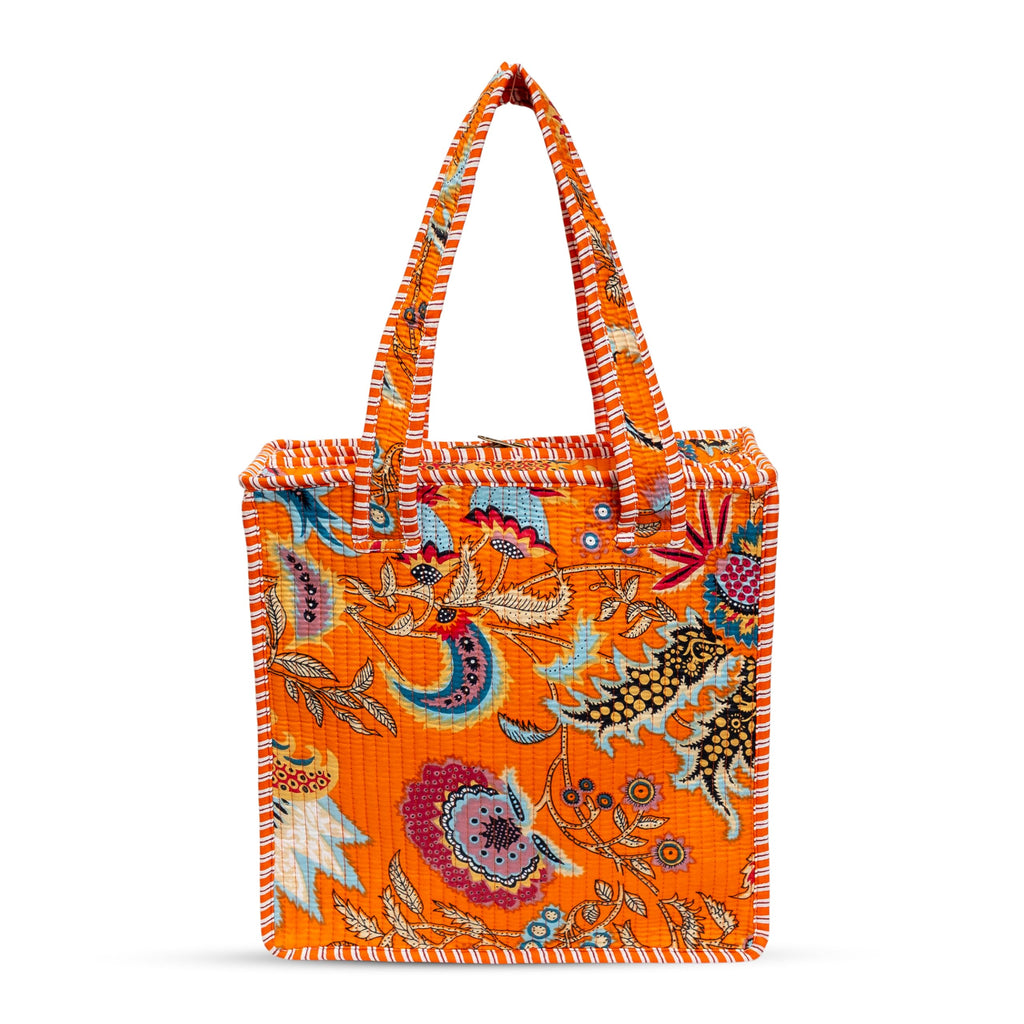 Cotton Quilted Tote Bag for Women, Jungle Print Handbag, Reusable Shoulder Bag with Dual Handles, Lightweight Travel Shopping Tote, Large Capacity Everyday Carry Bag - (Orange tiger bag, 12×12 In)