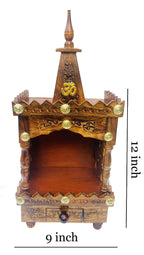 Sk Handicrafts Wooden Handmade Decor/Pooja Temple for Home and Office with Small Drawer (12 inch, Brown)