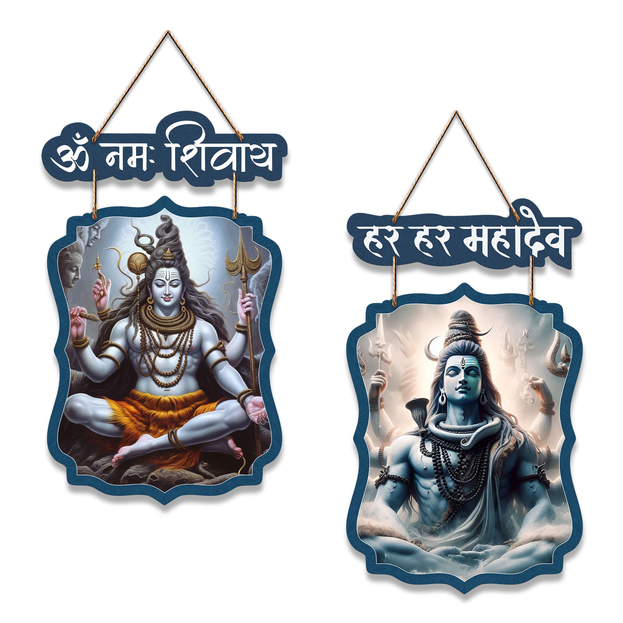 Artvibes Mahadev Wooden Wall Hanging Decoration Items for Home | Spiritual Decor Items | Lord Shiva Painting | Wall Poster | Art Prints| Stylish Modern Decor Item | Gift Items (WH_9724N), Set of 2
