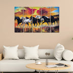 VIBECRAFTS Running Seven Horses 5 Pieces Canvas Wall Painting For Home | Office | Living Room | Gift (PTVC5Pcs4_8522)