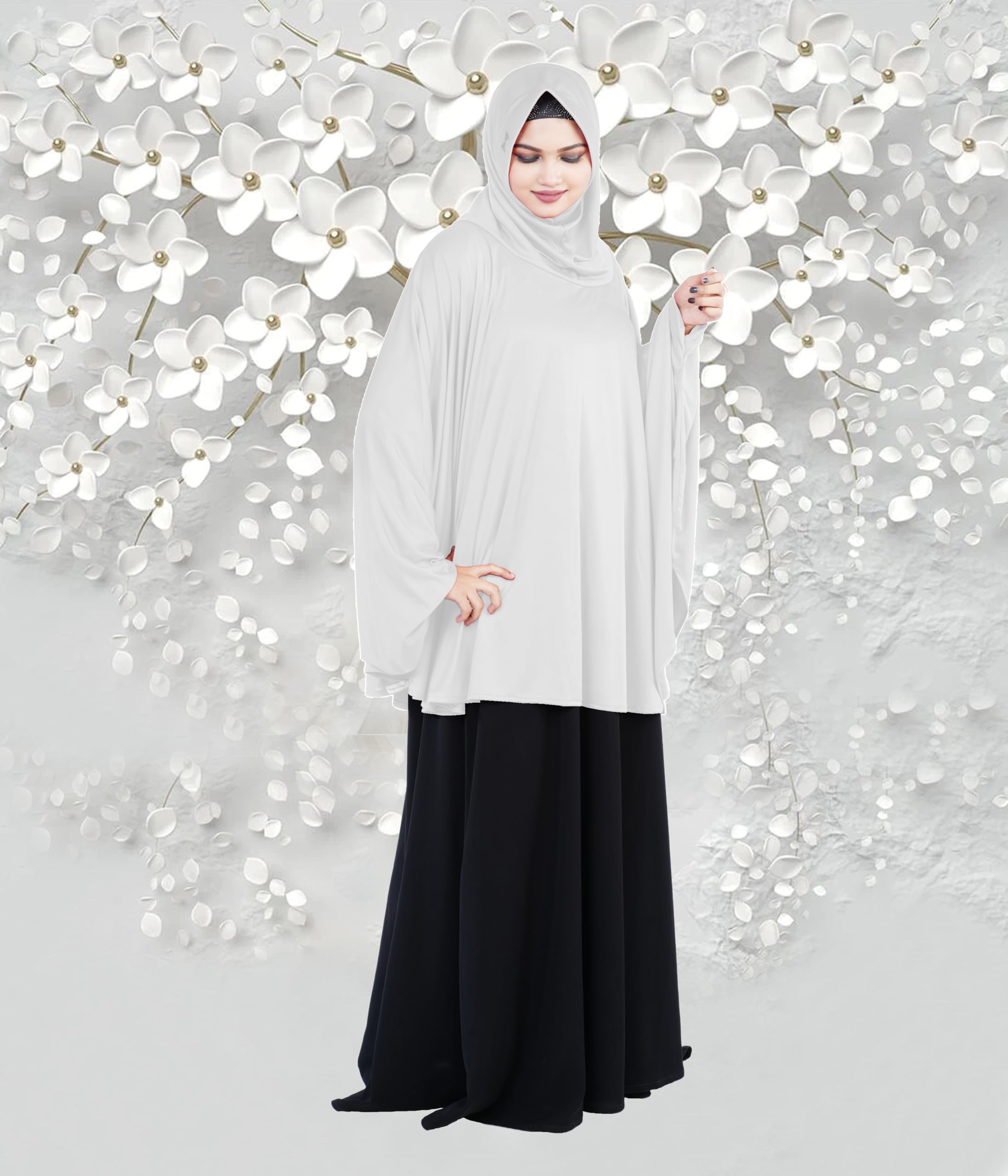 Mehar Hijab's Women's Stylish Hijab Solid Polycotton Feel Good Fabric HANANA Sleeve Hijab Free Size (White)