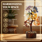 CALMINDS 7 Chakra Crystal Tree with Wooden Base | Natural Gemstone Bonsai for Healing, Balance & Positive Energy | Vastu Feng Shui Good Luck Tree for Home Decor & Spiritual Gift