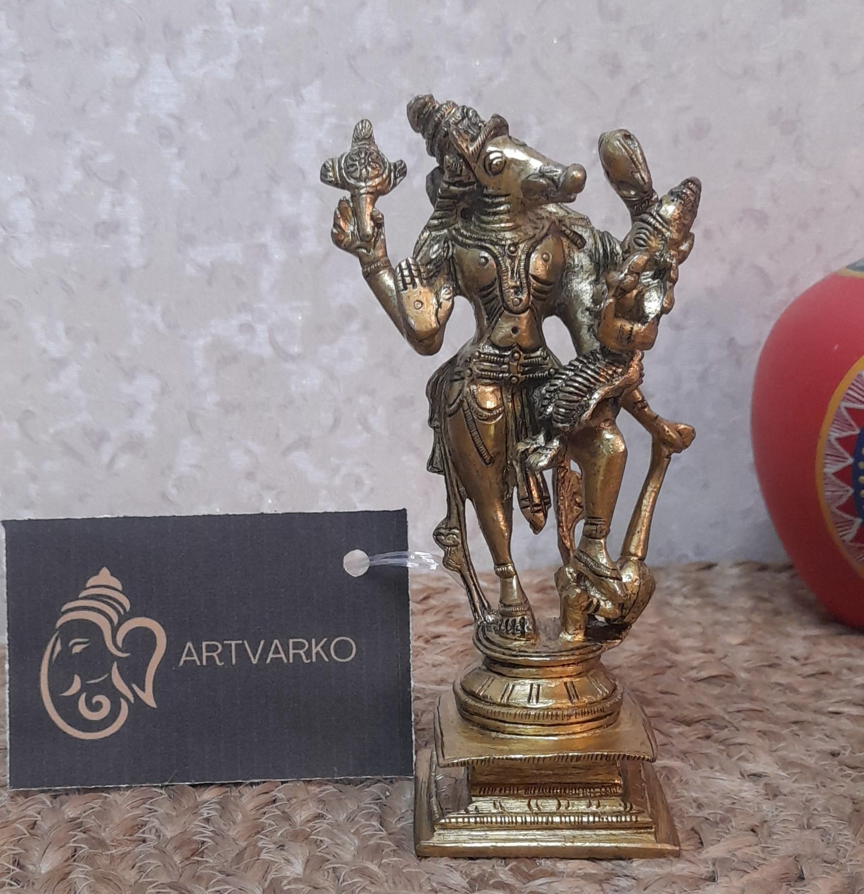 ARTVARKO Brass Varaha Avatara of Vishnu with Bhudevi Varahi (Boar Incarnation of Lord Vishnu) Amman Silai Height 5.25 Inch.