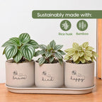 Eha Earth-Friendly Printed Small Terrapod Planters with Tray for Home Decor | 3.5 Inch, Pack of 3 | Plant Gifts Made with Rice Husk Biocomposite | Flower Pot for Living Room| Sand Castle