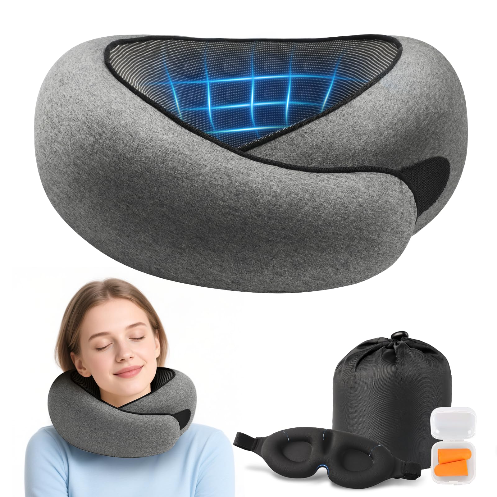 SKYLOFTS Cute Brown Micro Fibre Soft Neck Pillow for Travel, Car, Train, Travel Pillow for Flight Neck Pillow for Sleeping (with Eye Mask)