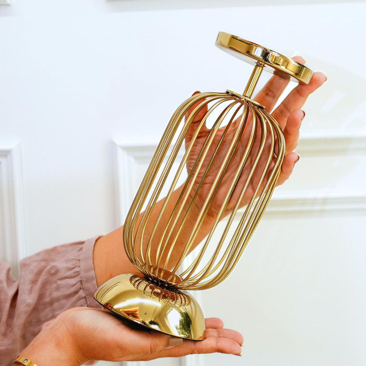 Behoma Metal Pillar Candle Holder Stand with Gold Finish - 10 Inch