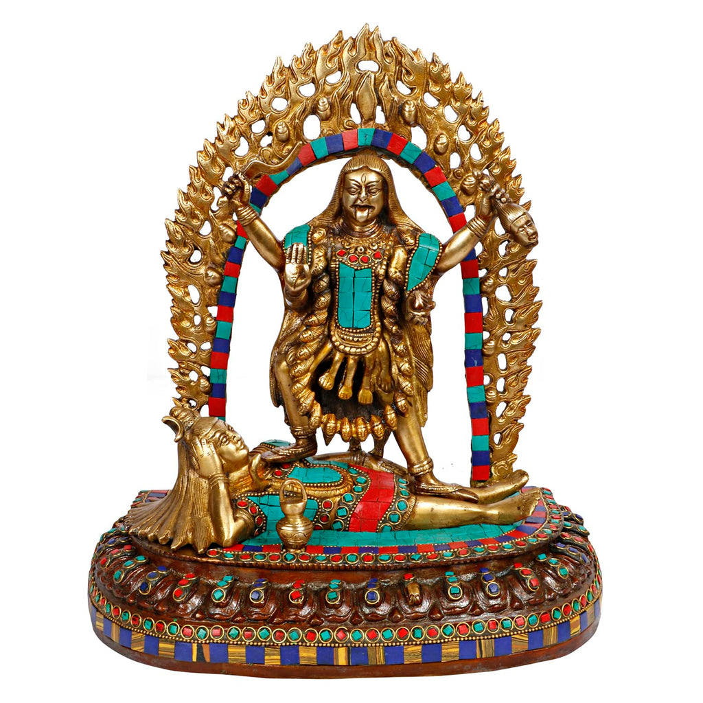 ARTVARKO Brass Kali MATA Murti Maha Kaali with Shiva Idol Mahakali Kalika Maa Statue 12 Inch