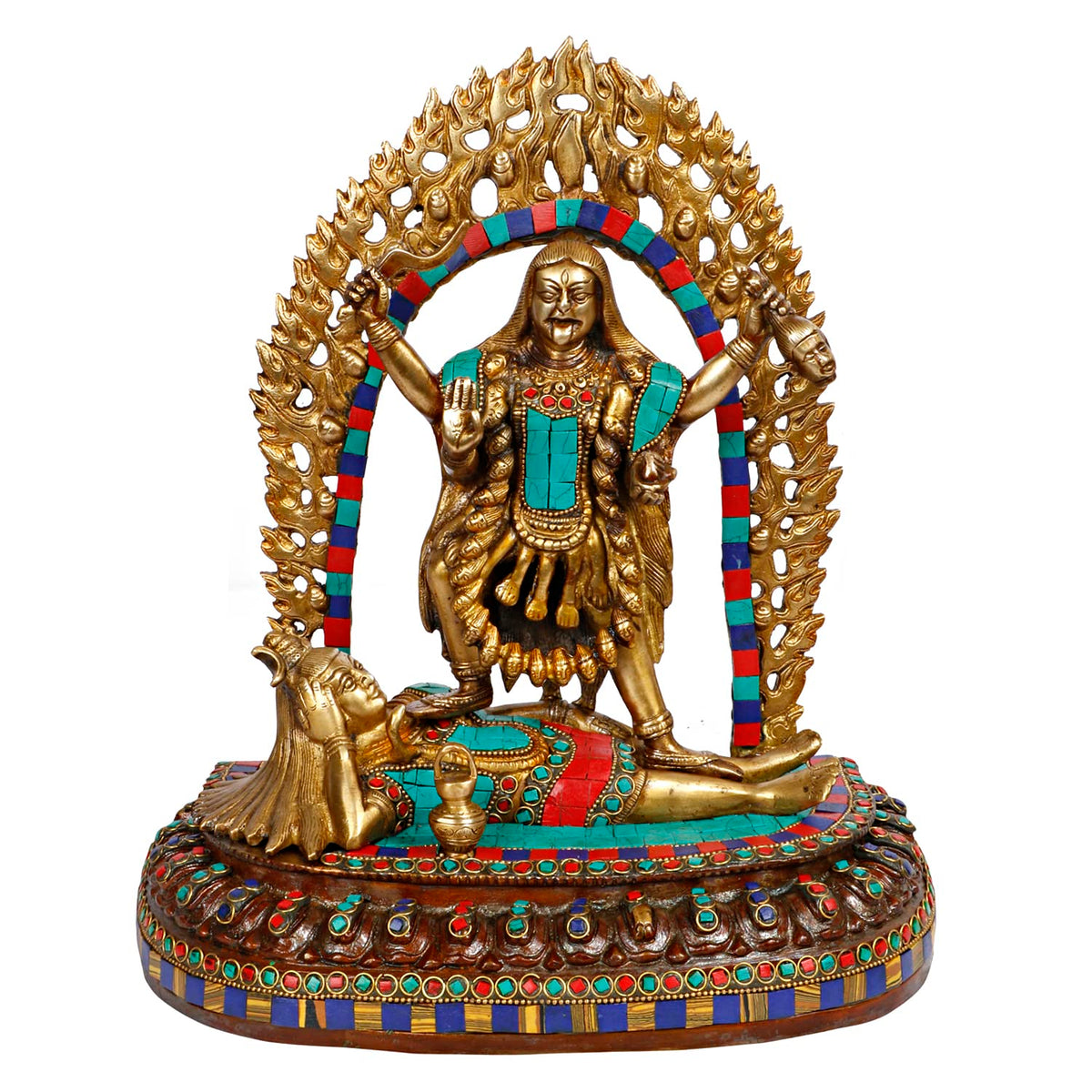 ARTVARKO Brass Kali MATA Murti Maha Kaali with Shiva Idol Mahakali Kalika Maa Statue 12 Inch