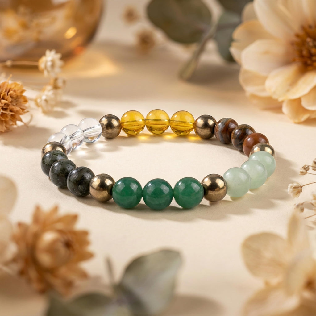 LIFE CHANGING ASTRO Dhan Yog Bracelet for Wealth & Success | Pyrite Citrine Tiger Eye Green Aventurine Hematite | Money Attraction, Confidence & Abundance Bracelet | by Acharya Lavbhushan Ji