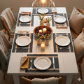 YELONA Placemats Set of 6, Heat-Resistant Woven Vinyl Table Mats, Non-Slip & Washable Dining Tablemats for Kitchen & Dinner Decor, Black & Gold (45cm x 30cm)