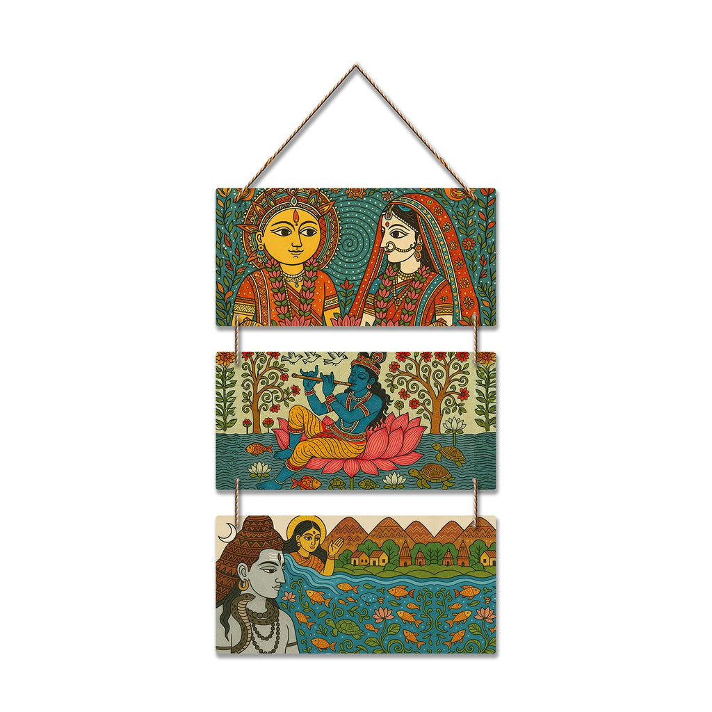 Artvibes Religious Madhubani Art Wooden Art Decoration Item for Home | Graphic Artwork | Decoration Wall Hanging Items | Wall Sculpture | Wall Poster | Aesthetic Wall Art | Unique Gift (WH_9434N)