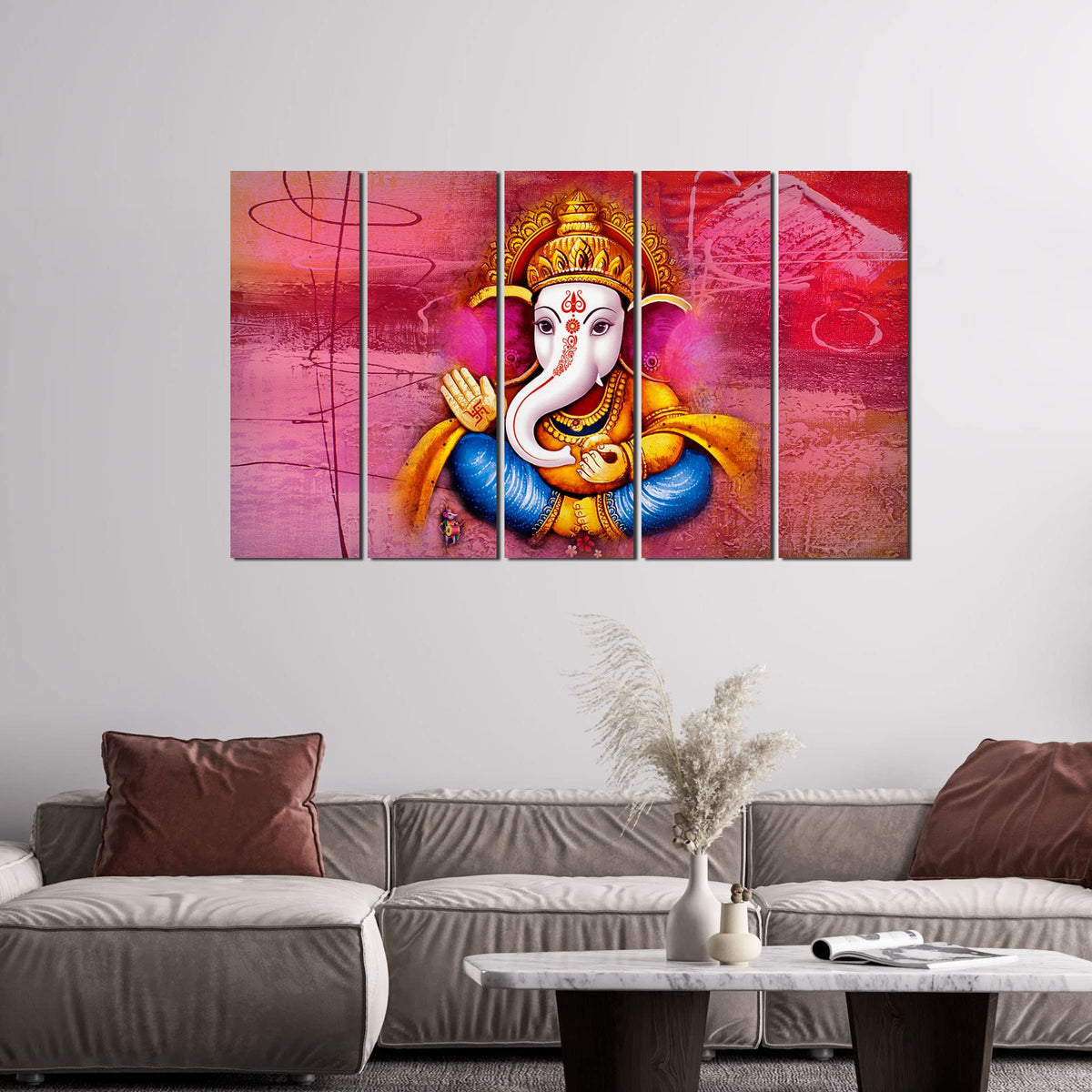 VIBECRAFTS Beautiful Shree Ganesh 5 Pieces Canvas Wall Painting For Home | Office | Living Room | Gift (PTVC5Pcs4_8530)