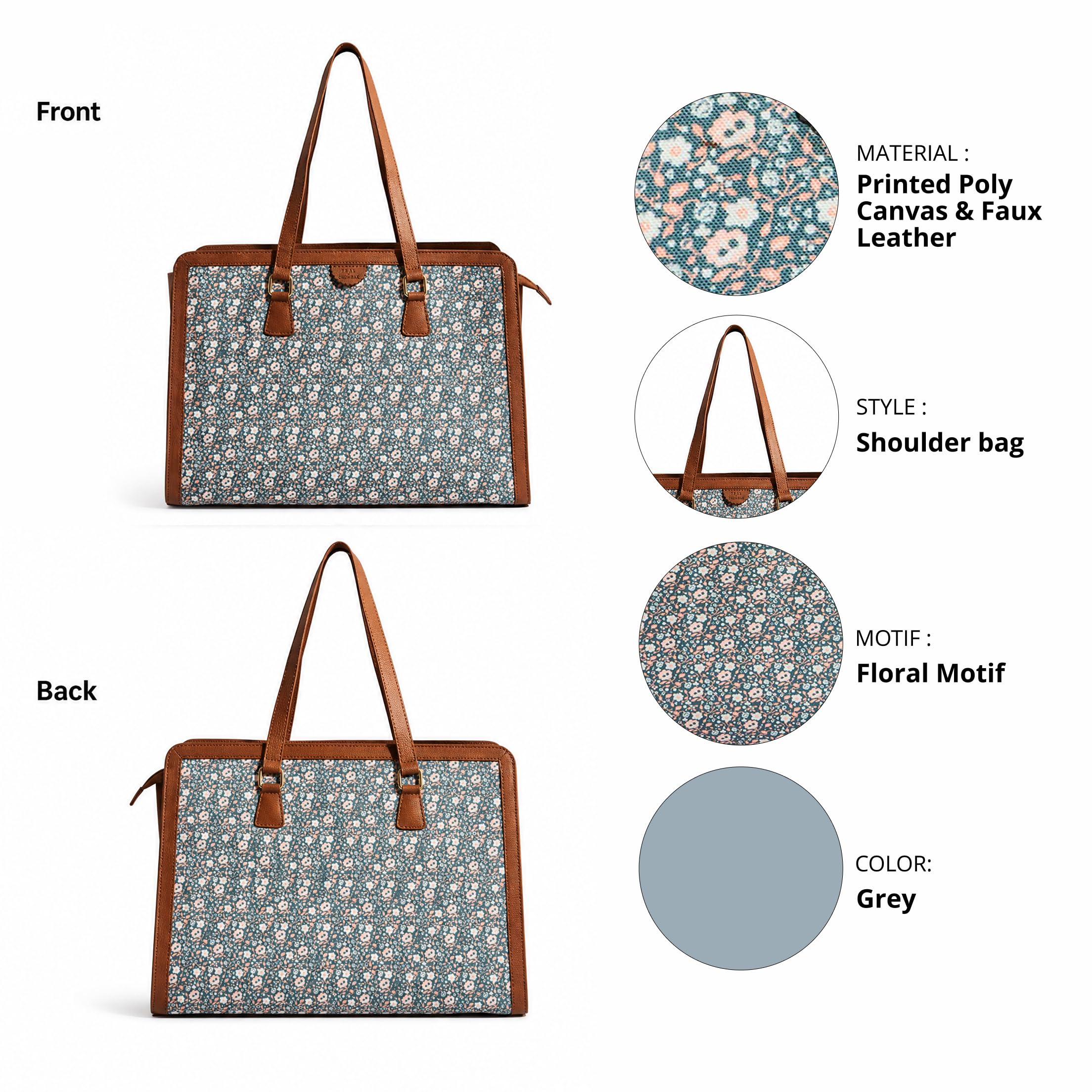 TEAL BY CHUMBAK Office Tote Bag for Women | Stylish Shoulder Bags for College | Professional Canvas Tote Bag | Laptop-Friendly College Bag