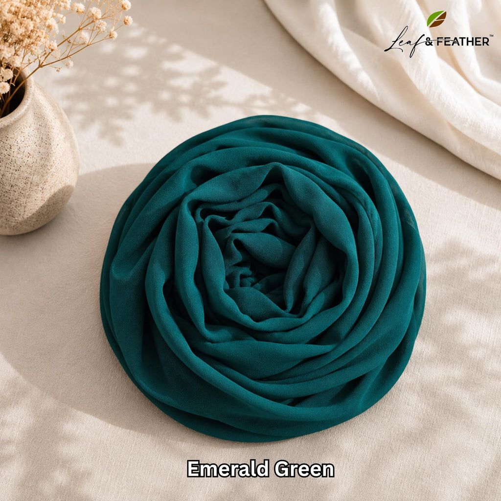 Leaf & FEATHER™ Chiffon Georgette Hijab Scarf for Women | 170 x 70 cm | Lightweight & Breathable Shawl | Daily Wear & Occasion (Teal Green)