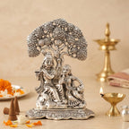 KridayKraft Metal Radha Krishna Idol with Under Tree Decorative Showpiece Statue for Puja Room Home Office Desk Gift Items Ornate Metal Sculpture of Hindu Deities, 18 cm Height Silver
