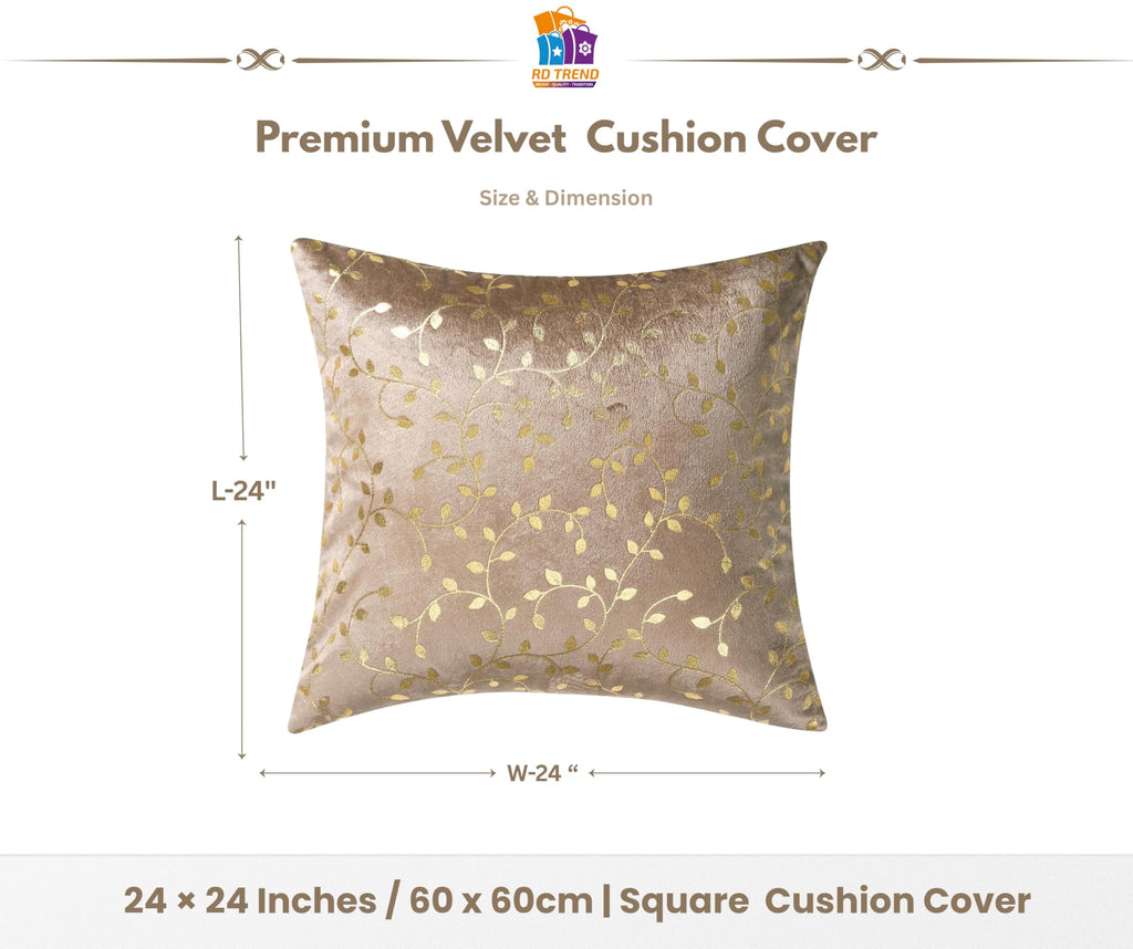 RD TREND Velvet Cushion Covers, 60 x 60 cm/24 x 24 inches,Pack of 2,250 TC, Back Zipper (Brown)