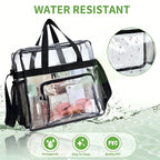 Clear Bag Stadium Approved, Transparent Tote Bag and Gym Clear Bag, See Through Tote Bag for Work, Sports Games and Concerts-12 x12 x6 (Black)