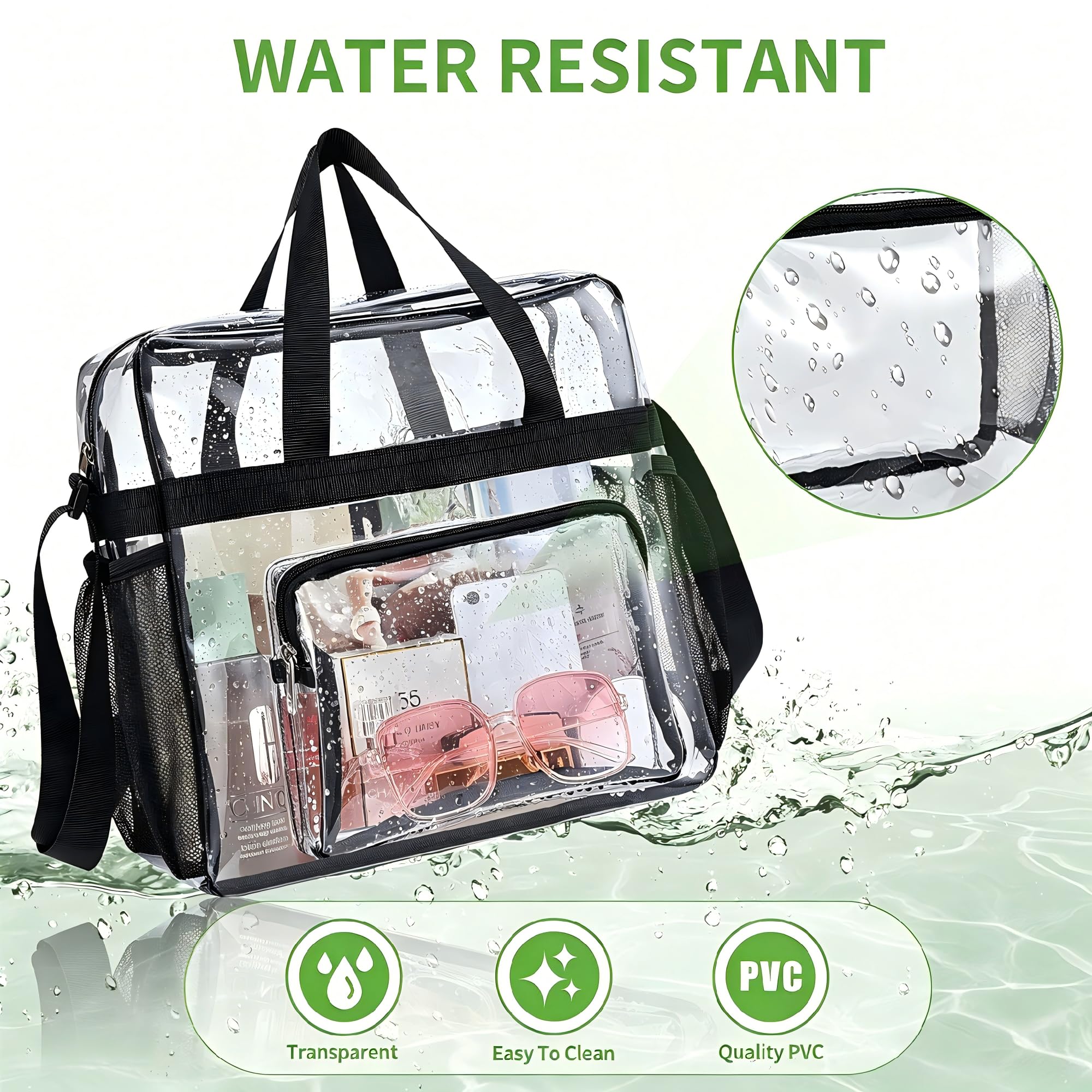 Clear Bag Stadium Approved, Transparent Tote Bag and Gym Clear Bag, See Through Tote Bag for Work, Sports Games and Concerts-12 x12 x6 (Black)