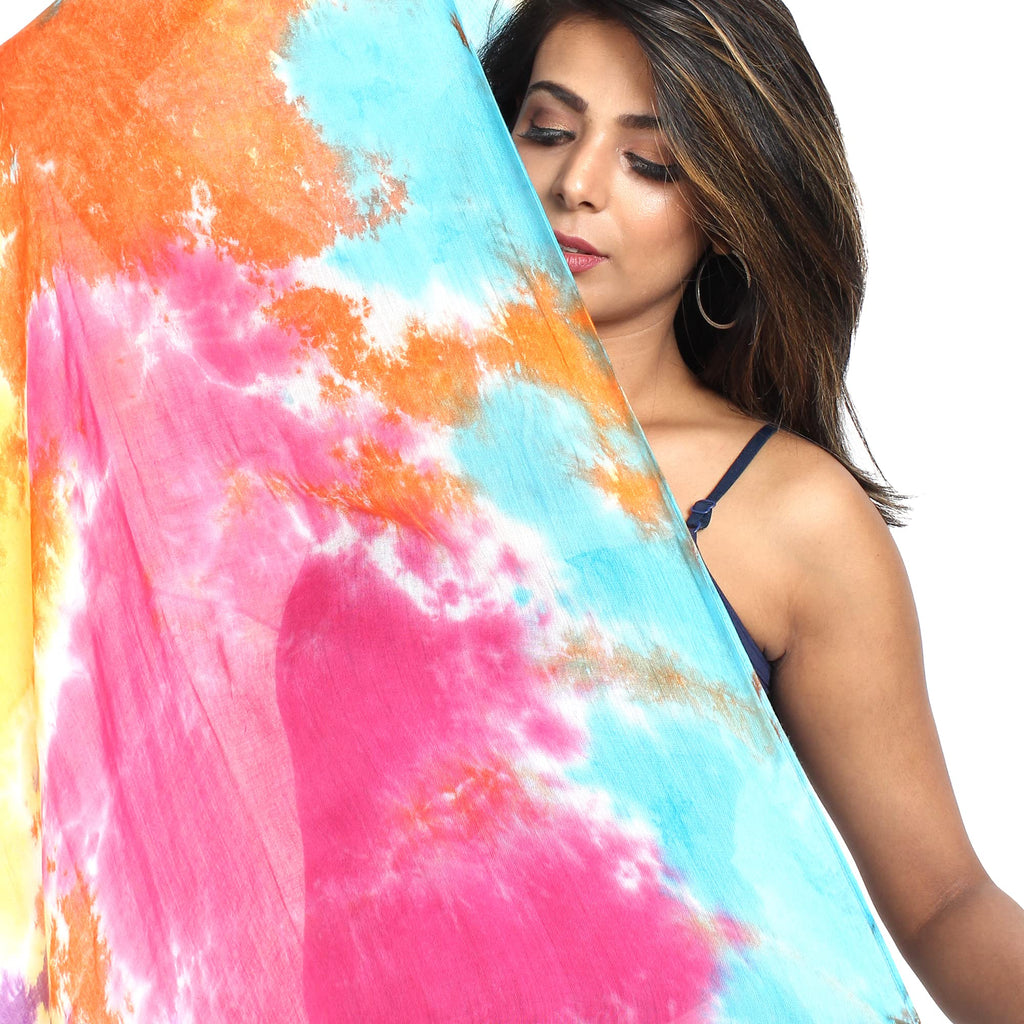 GFB Women's Viscose multicolor Scarf with painting Print for Summer, Spring, Casual Wear 180x70 (Blue multicolor)