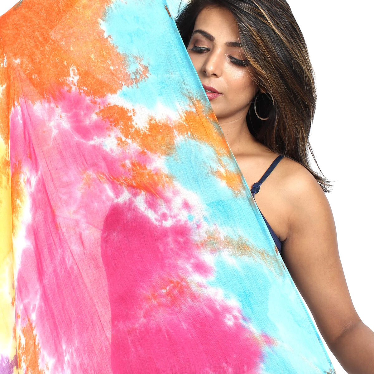 GFB Women's Viscose multicolor Scarf with painting Print for Summer, Spring, Casual Wear 180x70 (Blue multicolor)