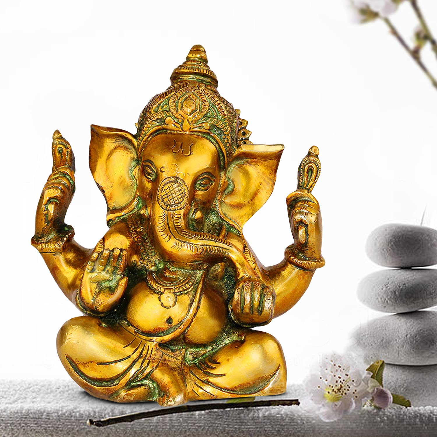 ARTVARKO Brass Taj Ganesha Bhagwan Idol Ganesh Statue Ganpati Murti for Home Entrance Decor Luck Gift Height 5.5 Inch